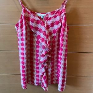 CAbi feminine hot pink & white ruffled top, like new.